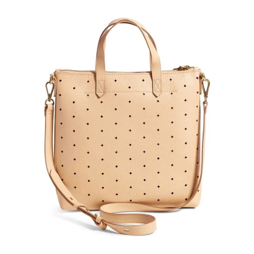 Madewell Light Tan Leather Mini Perforated Transport Tote Bag Hangbag Purse